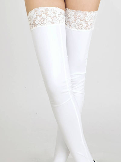 PVC thigh high stockings. Lace or plain top. 4 Colours.