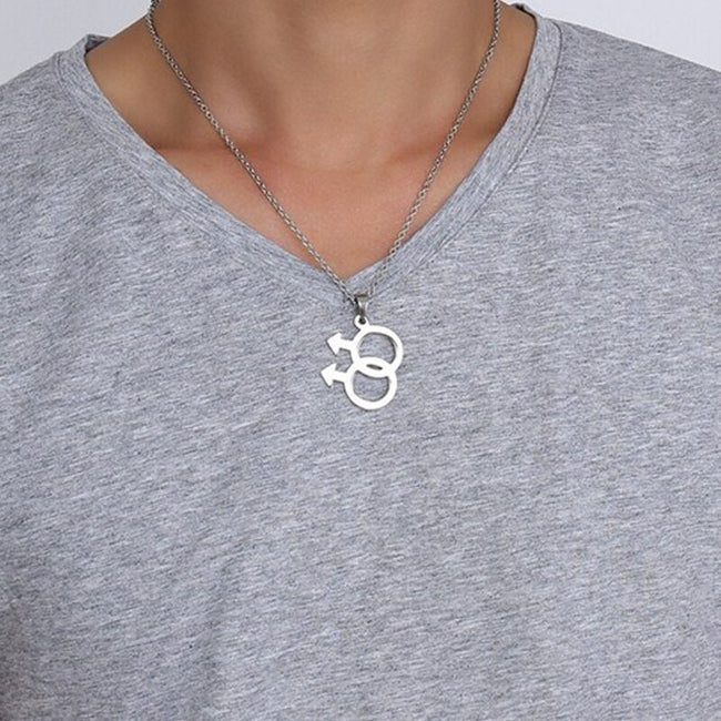 Necklace LGBT Pride twin Mars symbol pendant in Silver