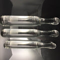 Double ended transparent Pyrex glass dildos in 3 sizes.