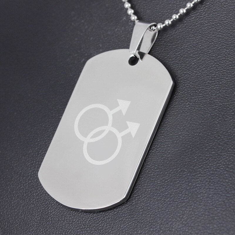 Necklace LGBT Pride twin Mars symbol dog tag in Silver.