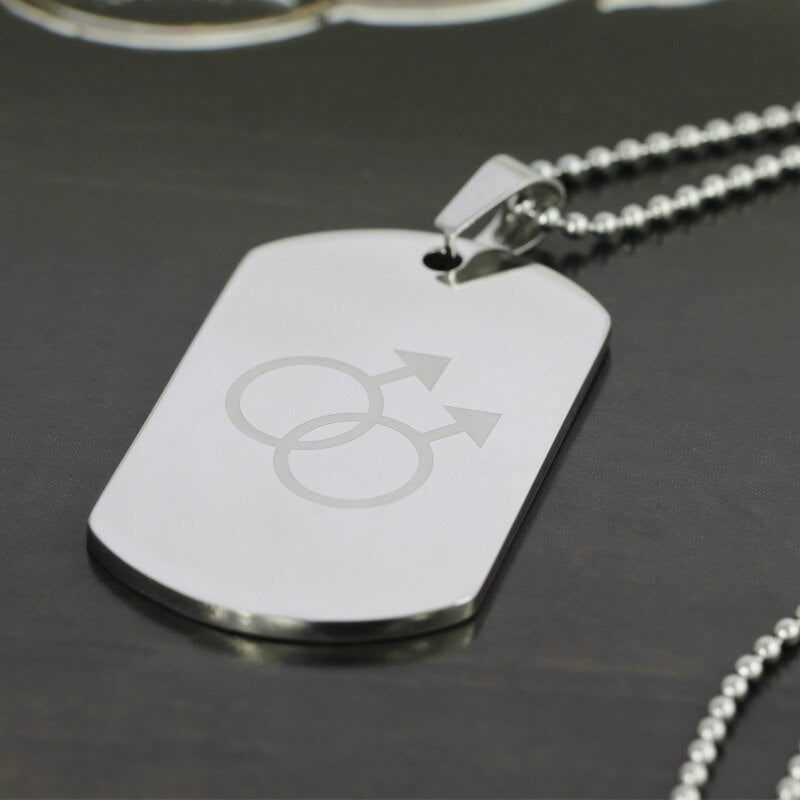Necklace LGBT Pride twin Mars symbol dog tag in Silver.