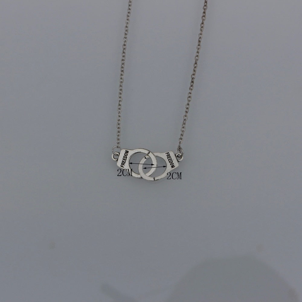 Necklace handcuffs pendant, silver plated