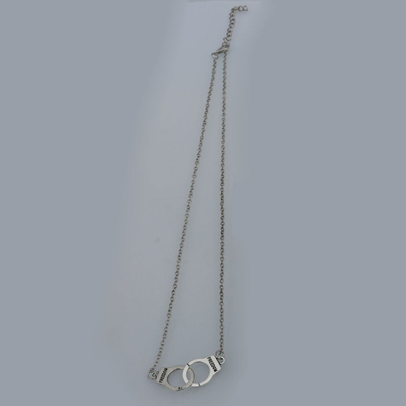 Necklace handcuffs pendant, silver plated