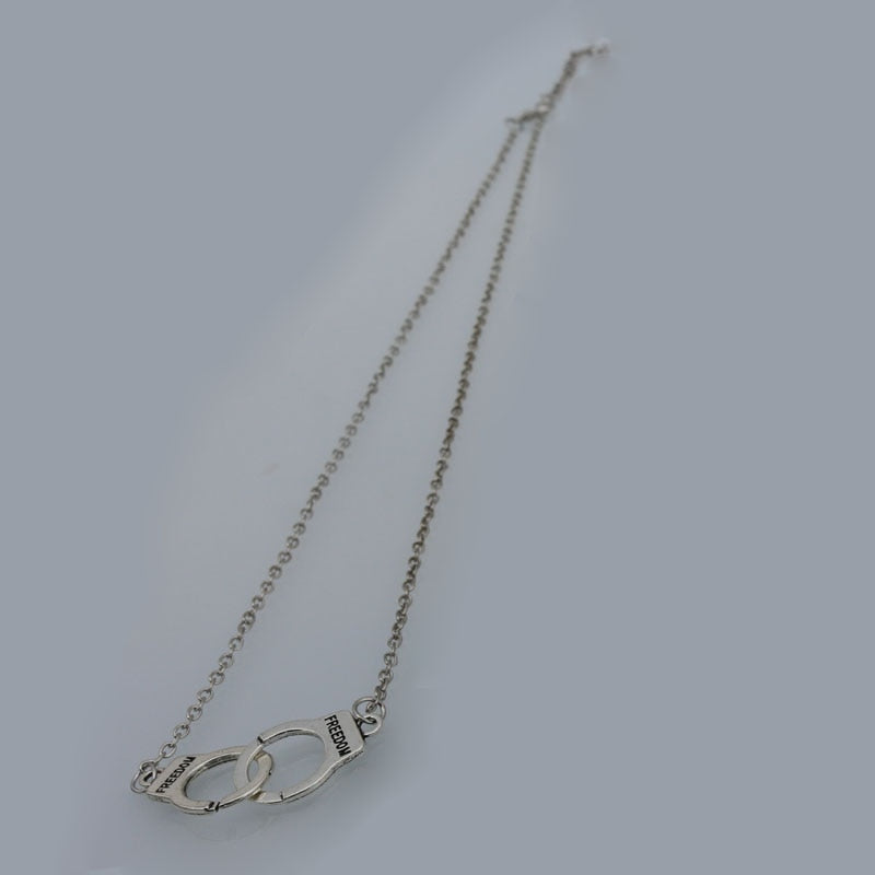 Necklace handcuffs pendant, silver plated