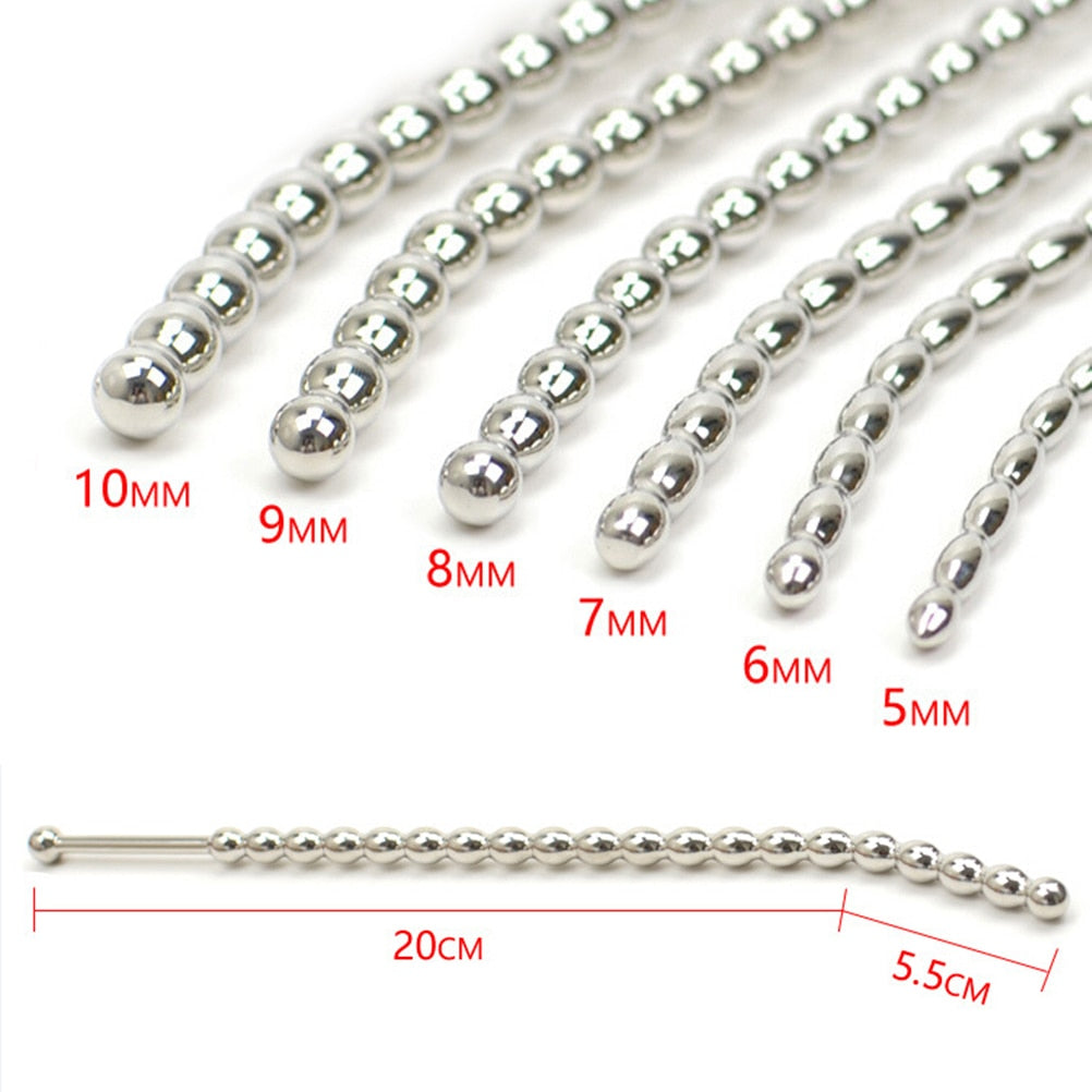Stainless steel urethral sounds. Curved ends.